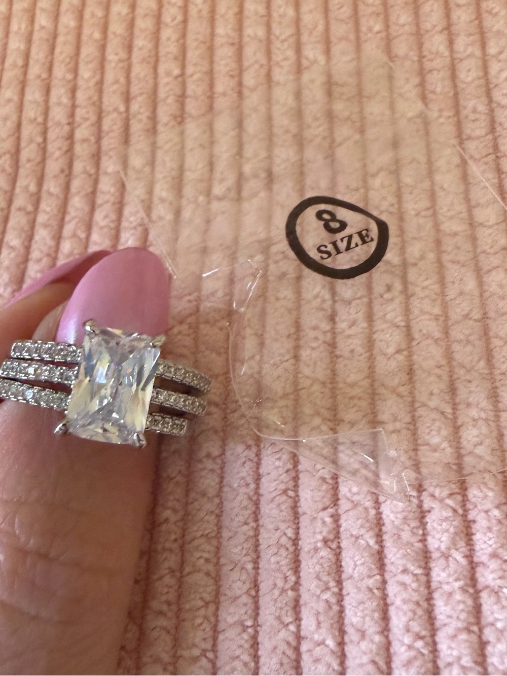 Silver-Tone Clear Emerald-Cut Triple Band Cubic Zirconia Ring - Size 8